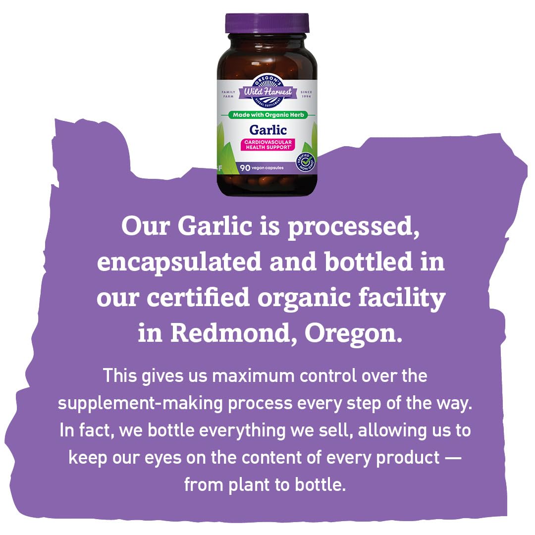Oregon's Wild Harvest bulbo de ajo secado usado y origen orgánico destacado