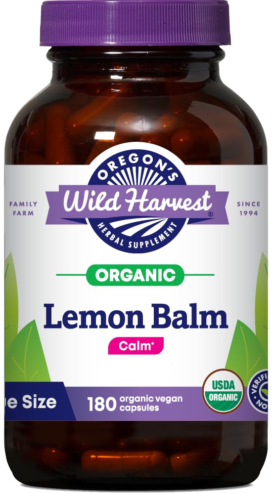 Oregon's Wild Harvest frasco frontal mostrando 180 cápsulas y etiqueta orgánica, confianza clara