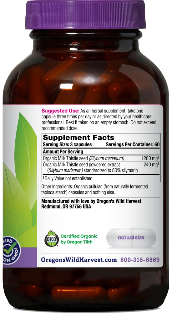 Oregon's Wild Harvest etiqueta lateral con ingredientes y beneficios