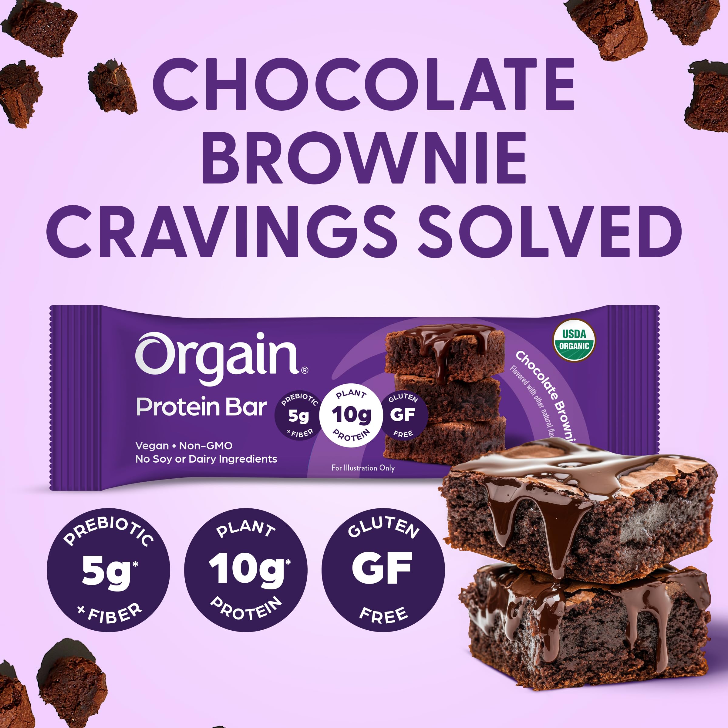 Orgain barra sin empaque en mano para snack rápido y portátil