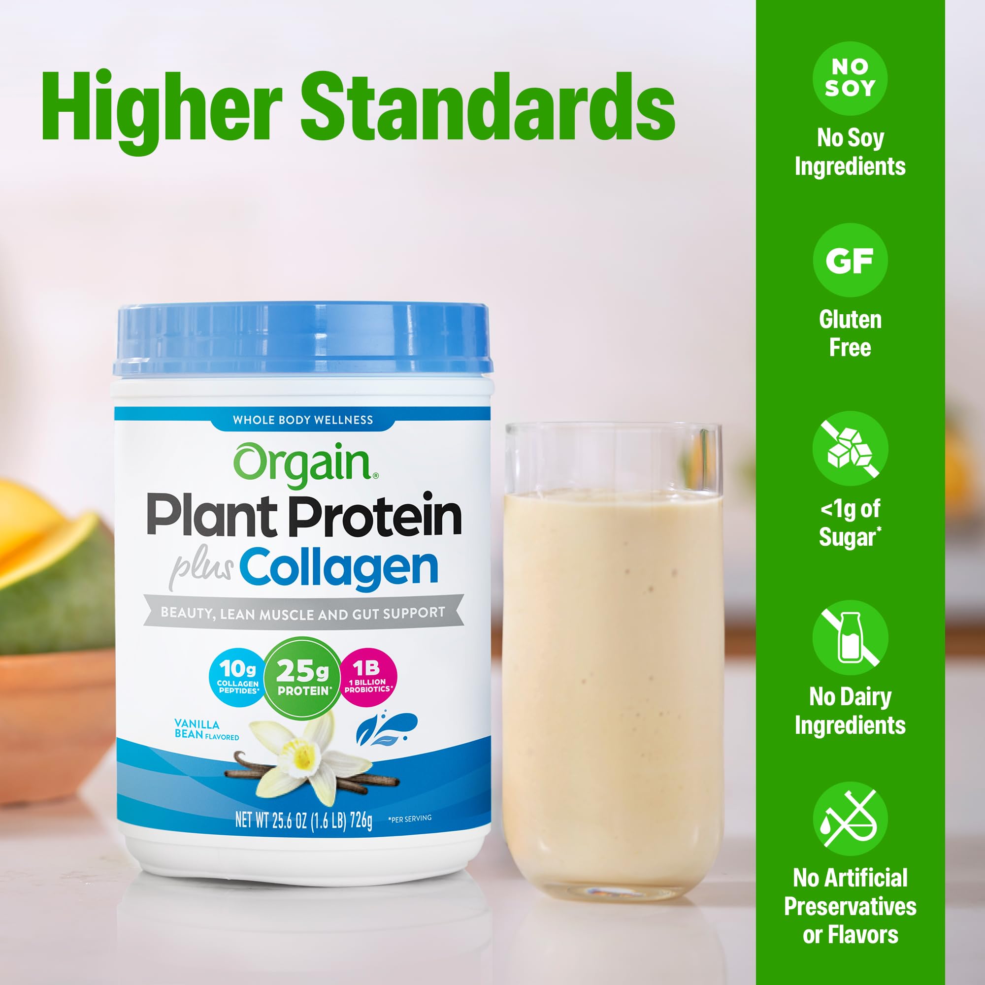 Vaso con batido Orgain listo para beber, aporte proteico rápido