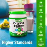 Orgain batido de vainilla en vaso listo para beber con cremosidad y energía