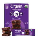 Orgain paquete frontal mostrando sabor chocolate brownie y conveniencia