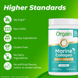 Orgain colágeno frasco junto a una regla para comparar tamaño