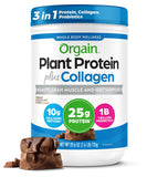 Orgain frasco frontal del producto mostrando etiqueta y sabor chocolate