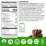 Orgain polvo chocolate textura cercana que facilita mezclado cremoso