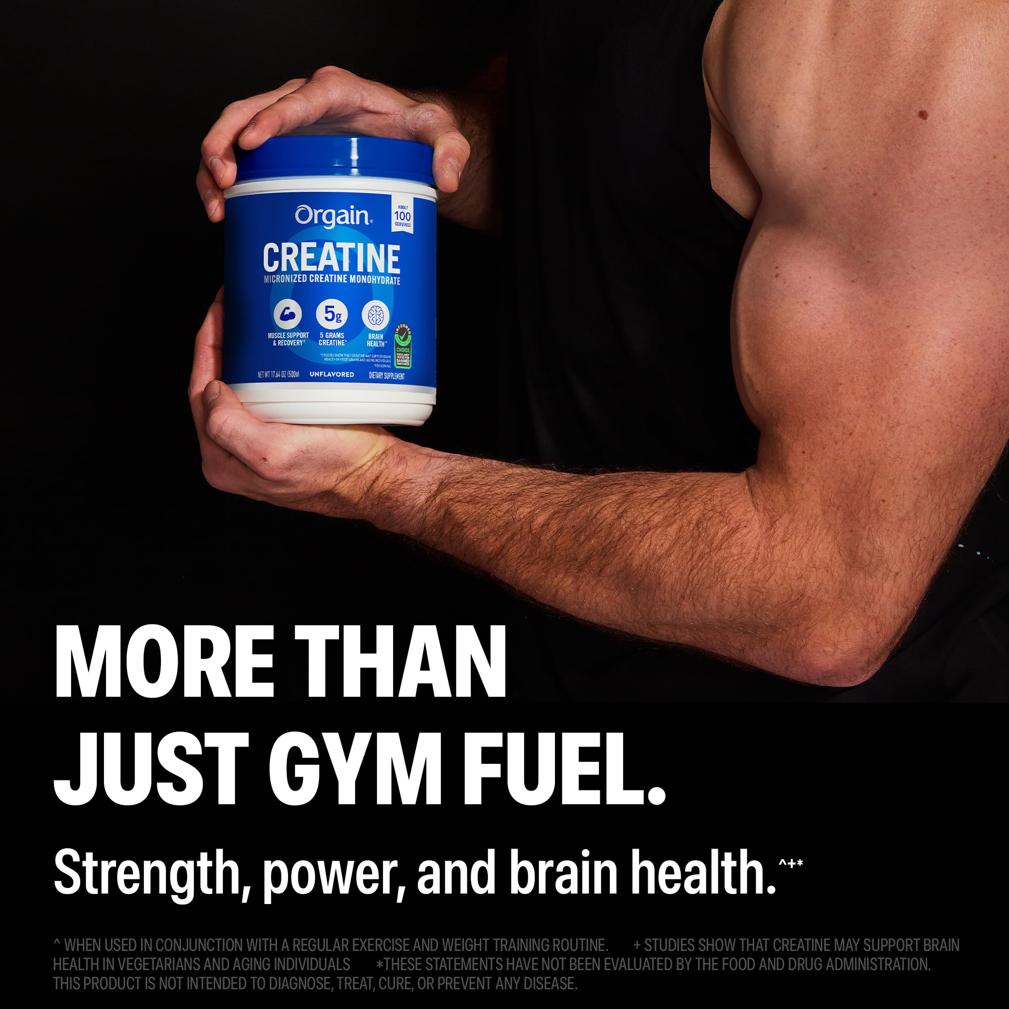 Orgain creatine cucharada con 5 g para medir la dosis diaria precisa