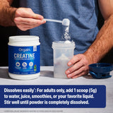 Orgain creatine envase abierto con polvo listo para medir y usar