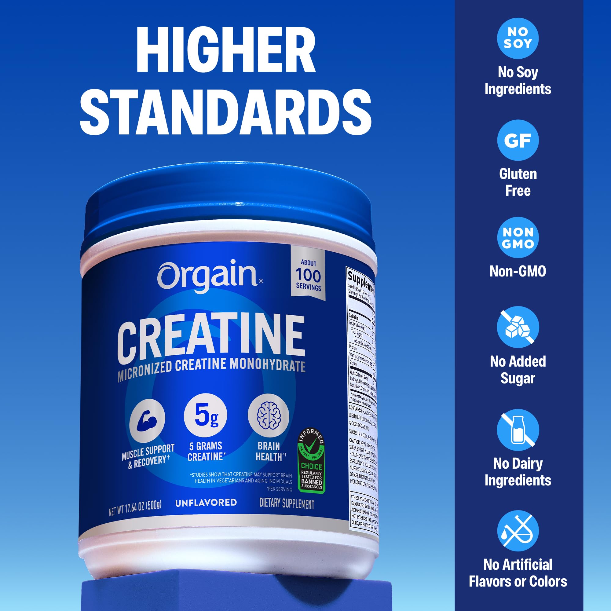 Orgain creatine mezclado en batido como suplemento post entreno práctico