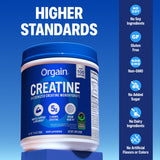 Orgain creatine mezclado en batido como suplemento post entreno práctico