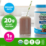 Orgain cuchara con porción de polvo para medir tamaño y aporte protéico