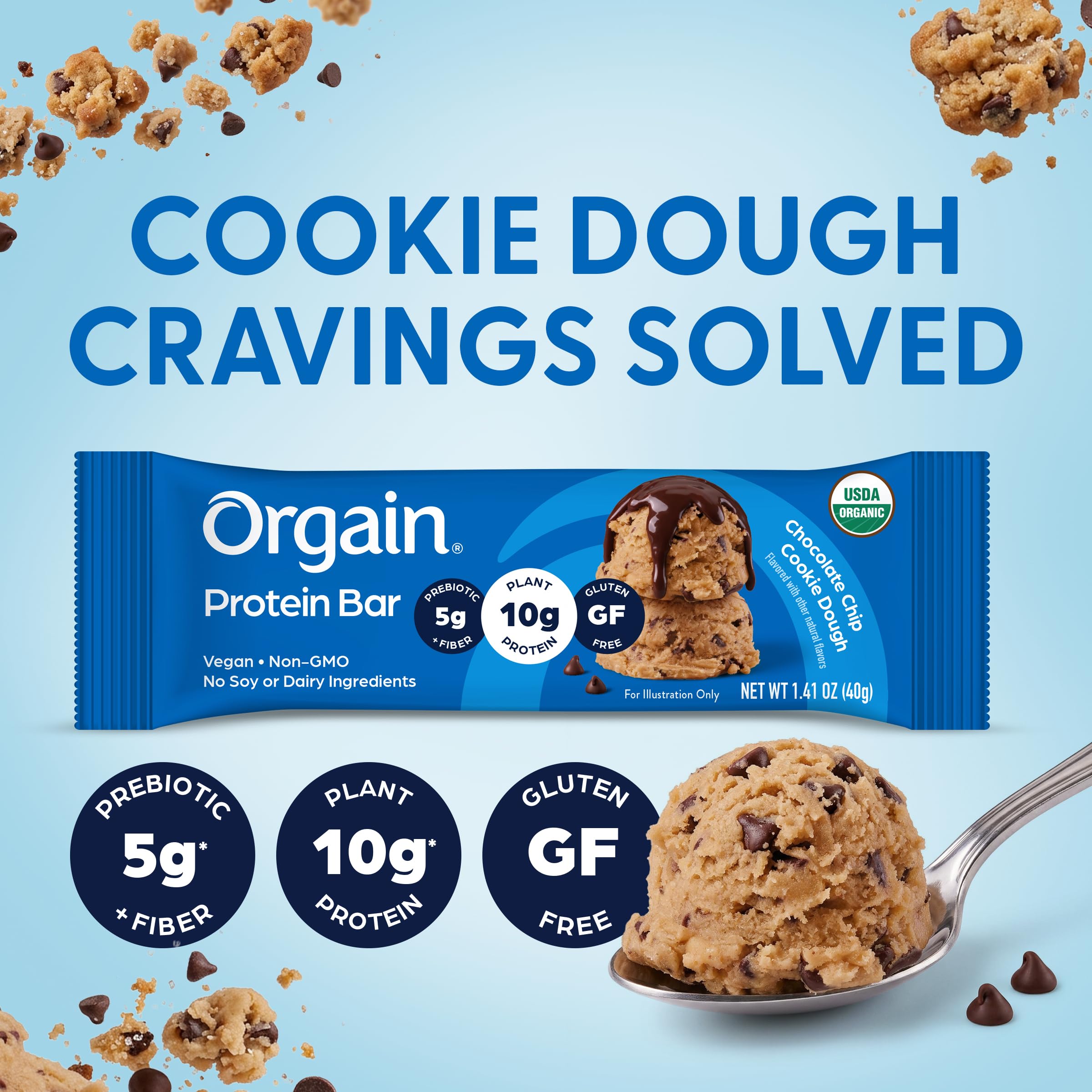 Orgain close-up de chips de chocolate y trozos visibles