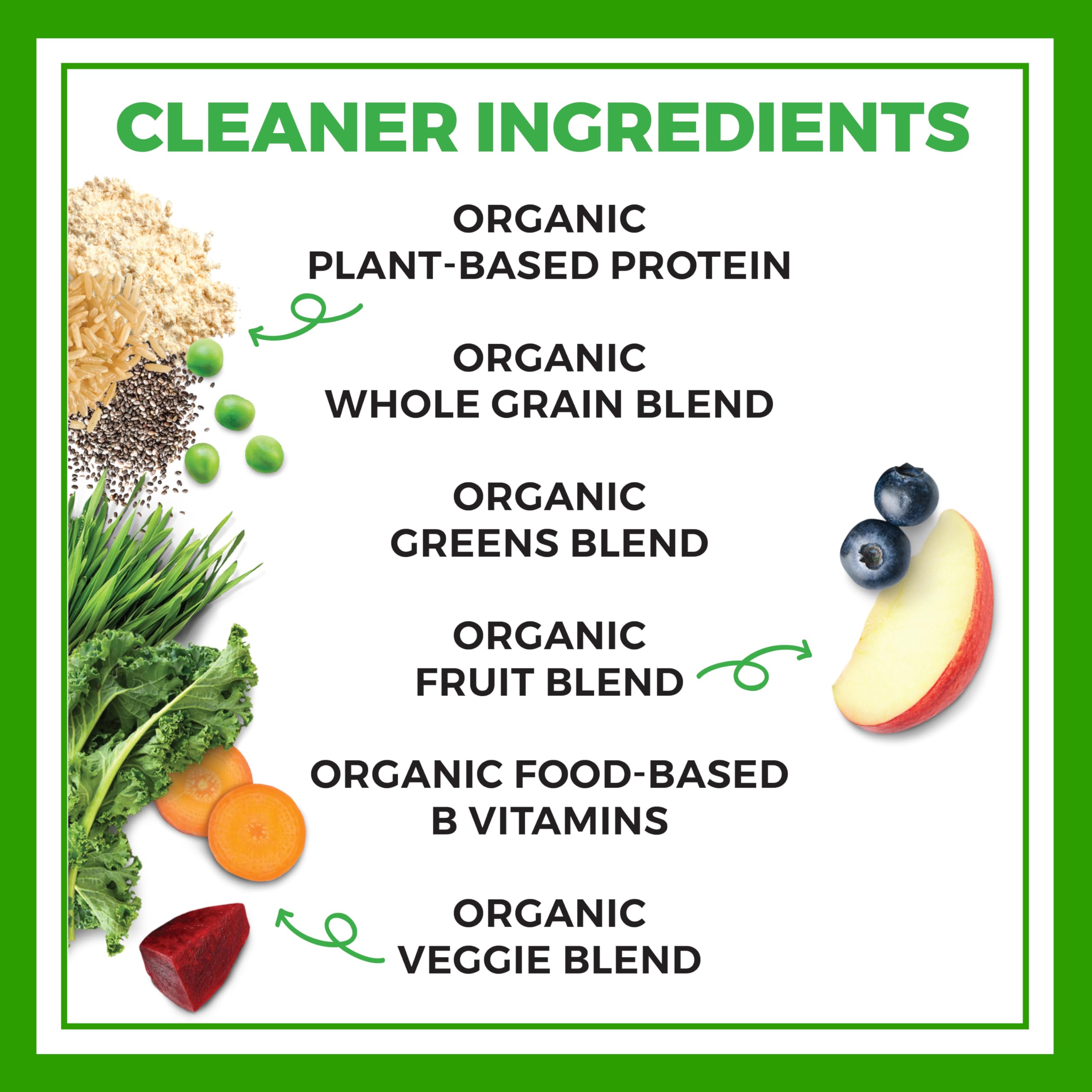 Orgain detalle de etiqueta con certificaciones y ingredientes orgánicos