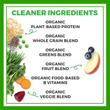 Orgain detalle de etiqueta con certificaciones y ingredientes orgánicos