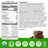 Orgain detalle de etiqueta con lista de ingredientes y beneficios nutricionales