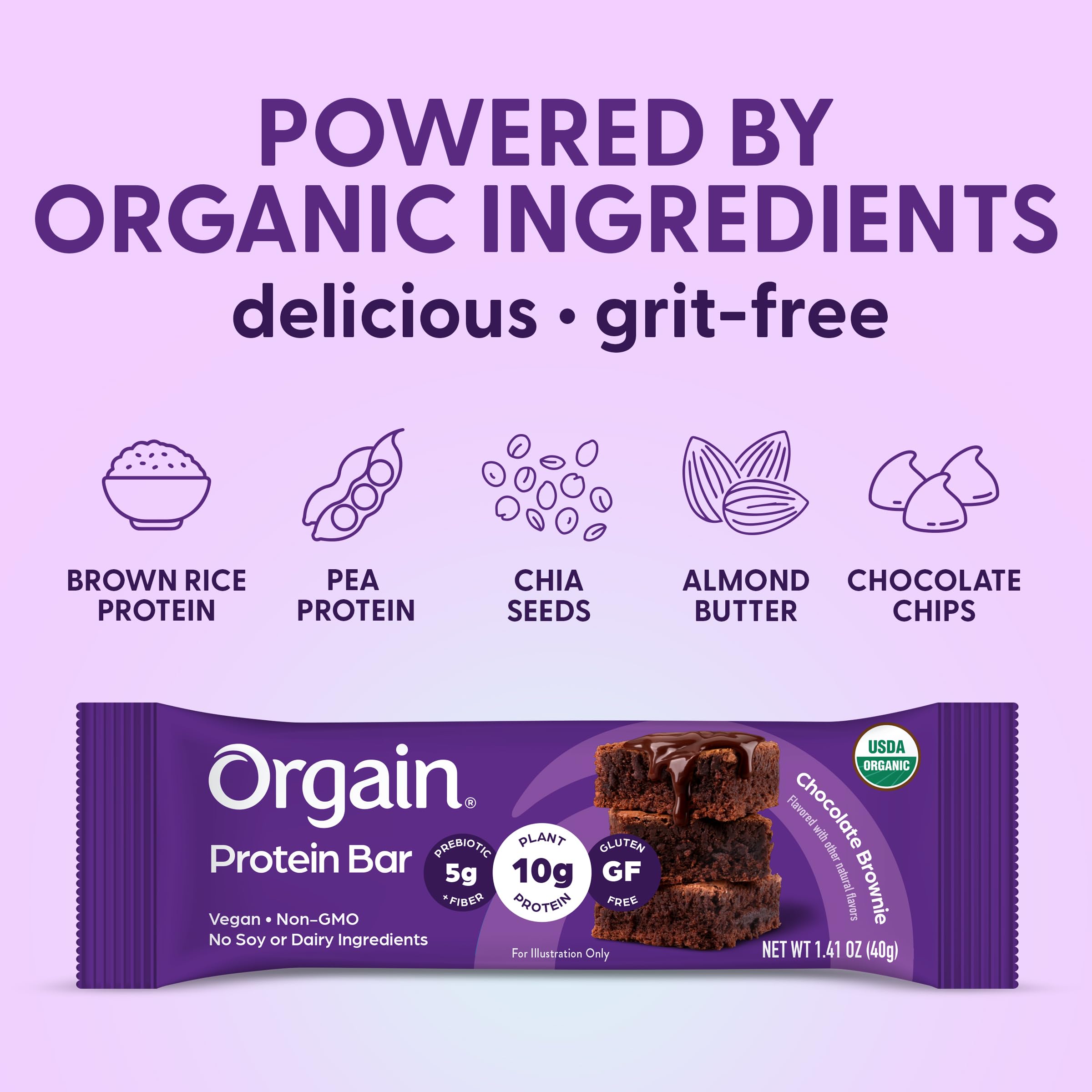 Orgain caja de 12 barras que destaca cantidad y practicidad de compra