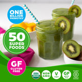 Orgain mezclado en batido verde, aporte rápido de nutrientes