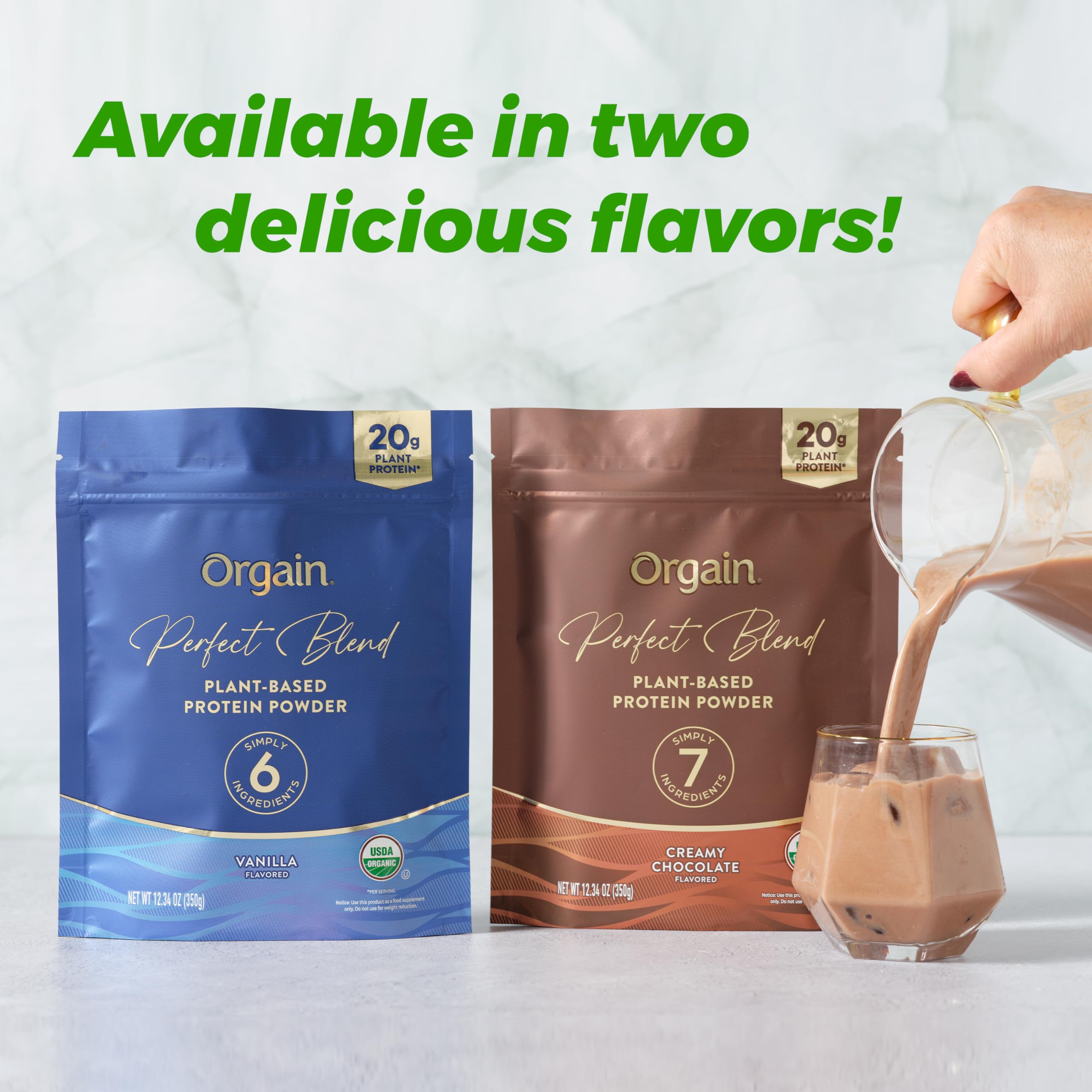 Orgain etiqueta con sellos USDA Organic y Plant-Based para confianza
