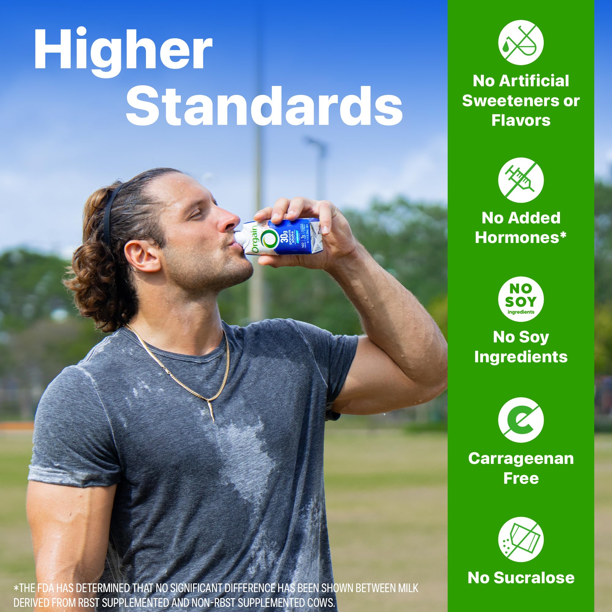 Orgain etiqueta con ingredientes clave y beneficios nutricionales