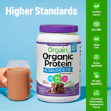 Orgain etiqueta de ingredientes orgánicos destacando fibra y proteína