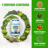 Orgain etiqueta nutricional mostrando 21 g de proteína y prebióticos por porción