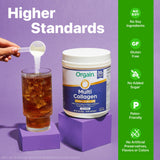 Orgain etiqueta nutricional y ingredientes resaltando tipos de colágeno y vitamina C