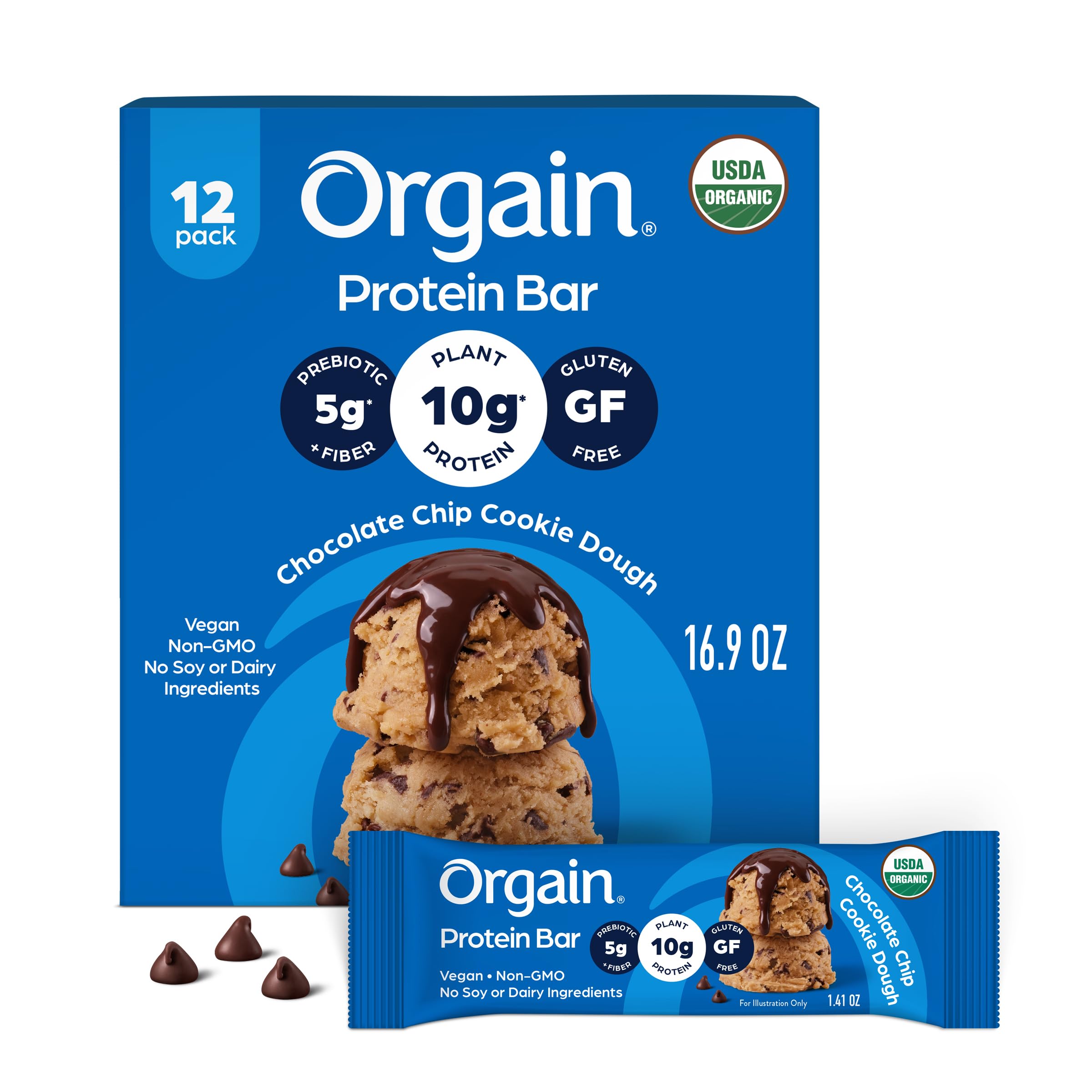 Orgain empaque frontal mostrando el sabor y beneficios