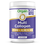 Orgain frente del envase Multi Collagen mostrando tamaño y marca para identificar el producto
