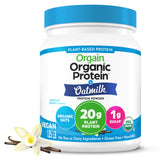Orgain envase frontal vainilla mostrando etiqueta y beneficio proteico