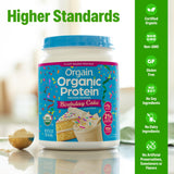 Orgain ingredientes vegetales: guisante, arroz integral, mungo y chía para proteína completa