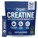Orgain envase frontal mostrando 30 sobres, práctico y portátil