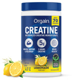 Orgain envase frontal mostrando creatina limonada y beneficios claros