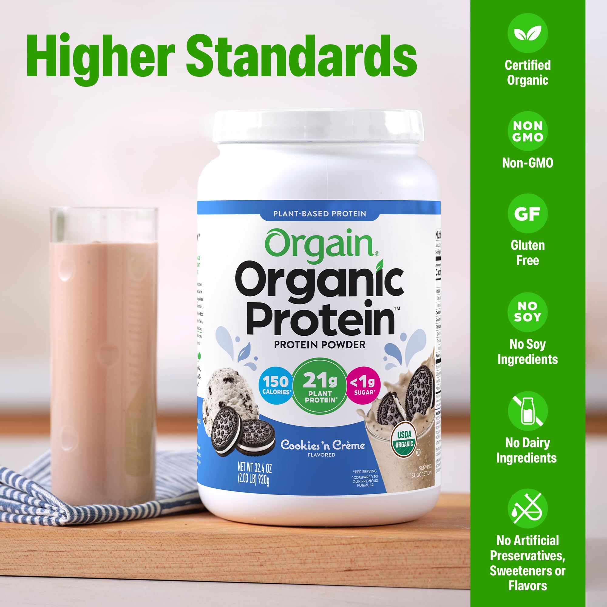 Orgain detalle de ingredientes vegetales que destacan proteína orgánica