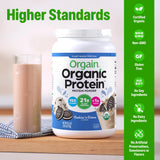 Orgain detalle de ingredientes vegetales que destacan proteína orgánica