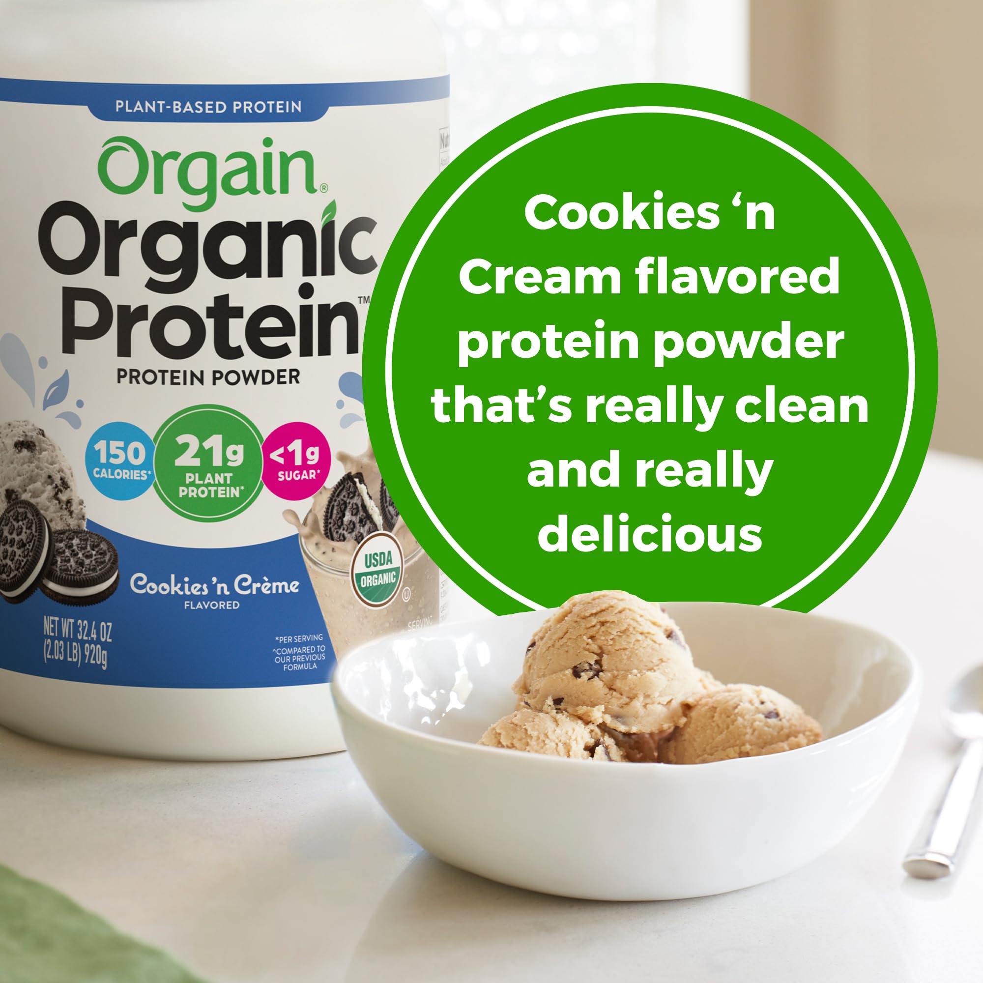 Orgain añadido a avena nocturna para un desayuno proteico y saciante