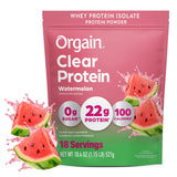 Orgain envase frontal sandía mostrando diseño y raciones