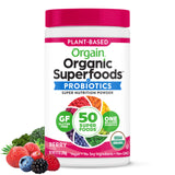 Orgain tarro frontal Berry mostrando etiqueta clara y beneficios