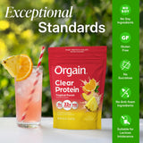 Etiqueta de Orgain Tropical Punch mostrando ingredientes y sin soja
