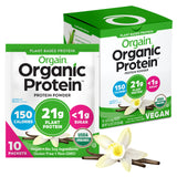 Orgain empaque frontal mostrando sobres individuales y marca beneficiaria