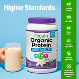 Orgain comparación de tamaño paquete 1.71 lb y medida de porción
