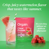 Orgain vaso mezclado en uso aportando hidratación y proteína rápida