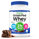 Orgain envase frontal muestra el sabor Creamy Chocolate Fudge y beneficios nutricionales