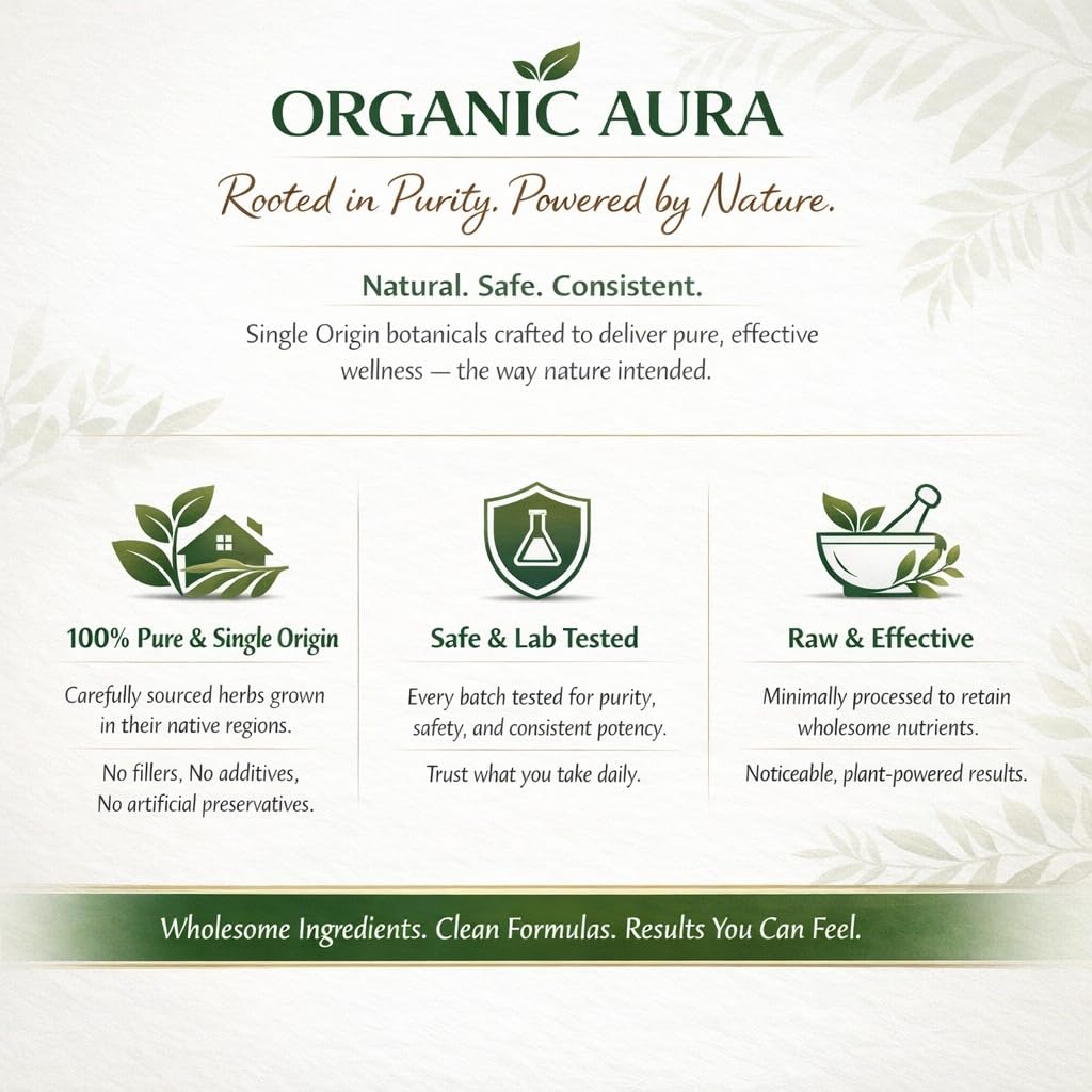 Organic Aura caja con hojas de amla enfatiza cultivo tradicional