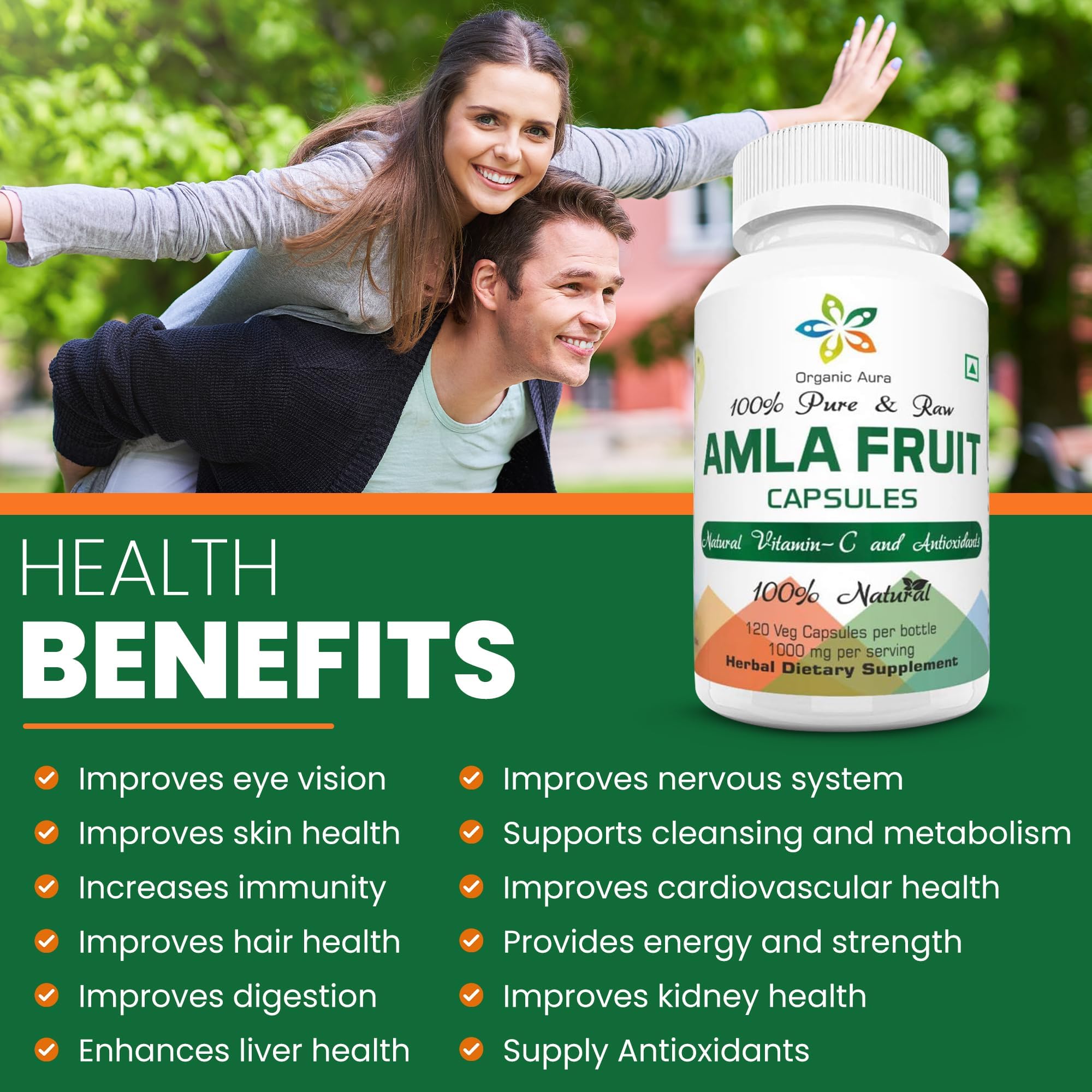 Organic Aura etiqueta detallada indica 1000 mg y sans OGM