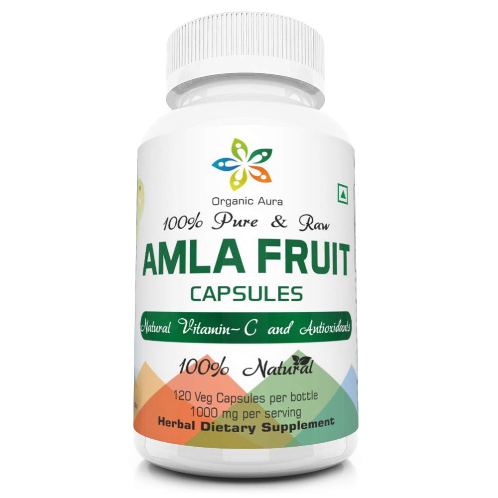 Organic Aura frente del envase mostrando 120 cápsulas y beneficios