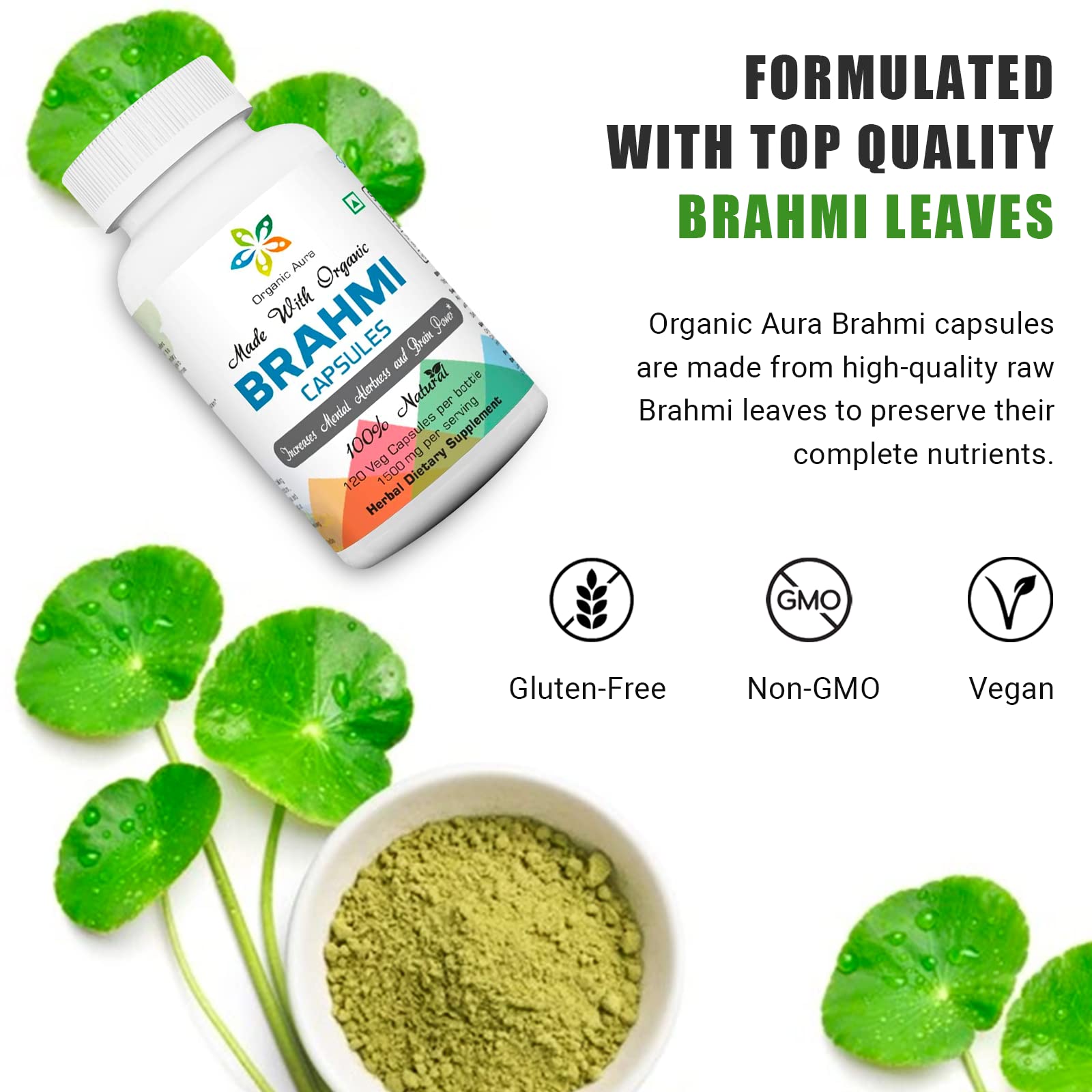 Organic Aura hojas de brahmi en origen India con trazabilidad