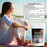 Textura del polvo Organic Cadane Mucuna Pruriens en primer plano para apreciar pureza