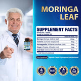 Organic Cadane detalle del polvo de Moringa enfatizando pureza y origen botánico
