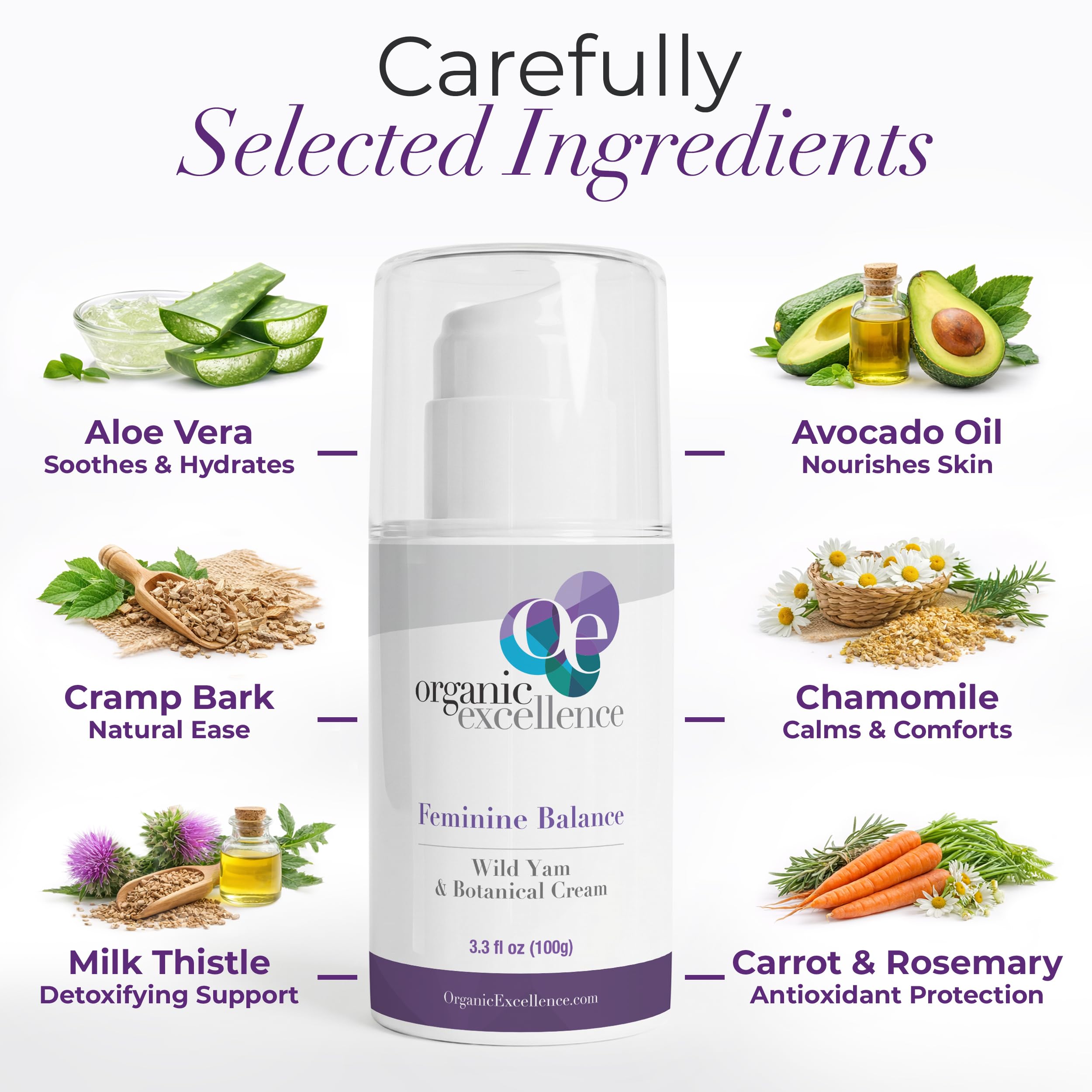 Organic Excellence etiqueta con ingredientes botanicos, transparencia en fórmula