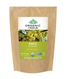 ORGANIC INDIA envase frontal de Amla Powder mostrando diseño y tamaño práctico